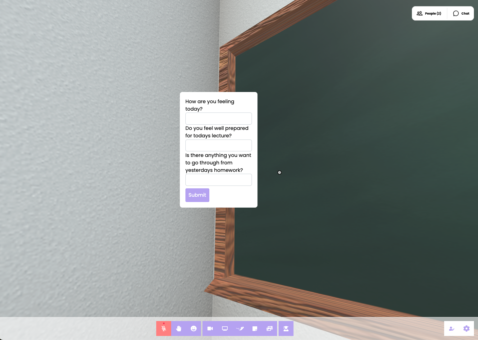 &quot;Full opacity survey placed inside a 3D classroom&quot;