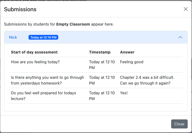 &quot;Inside the dashboard website, showing incoming submission&quot;